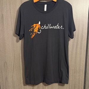 Chillwater Unisex Fly Fishing Lure Charcoal Black Graphic Tee Size Medium EUC